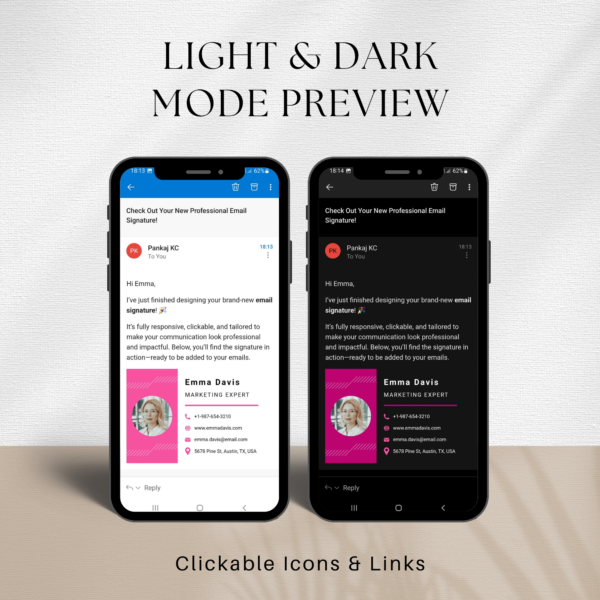 HTML Email Signature with Light and Dark Mode Preview