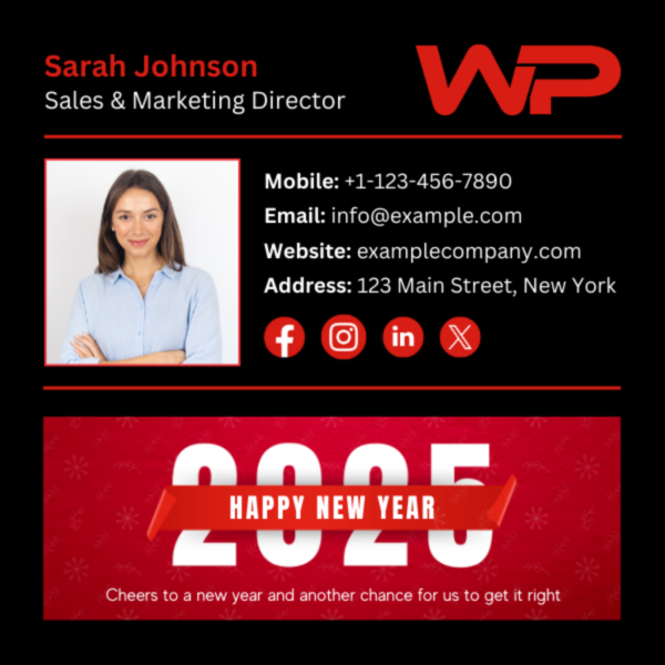 Happy New Year 2025 HTML Email Signature in Dark Mode